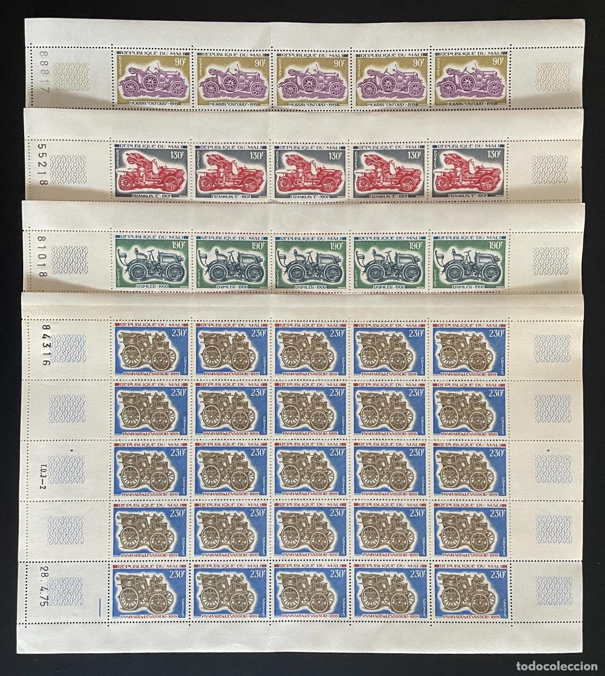 Sellos: Mali 1975 YT 241-244 bloque autom&oacute;viles antiguos Morris Franklin
