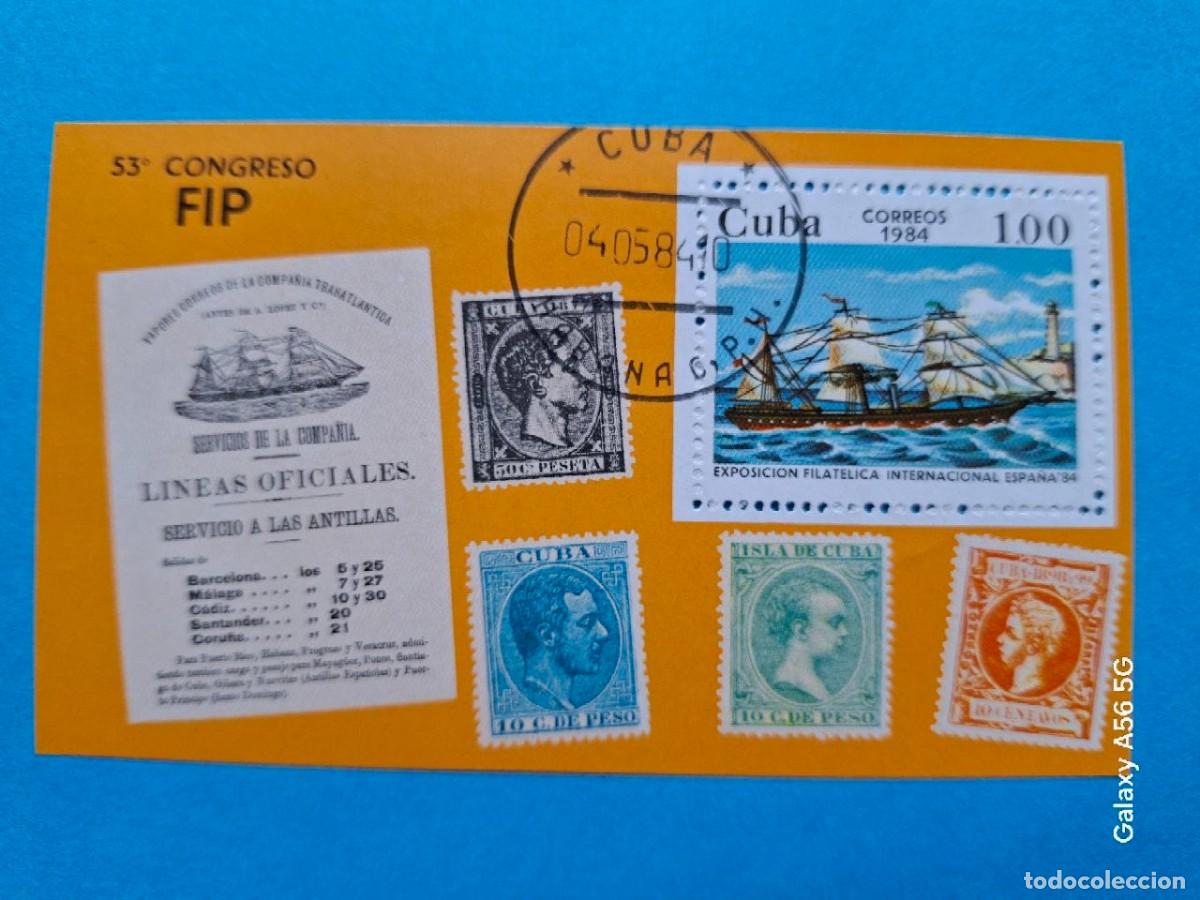 Sellos: Hoja Bloque CARIBE 1984 (MI CU BL82) ESPA&Ntilde;A'84 Barco &rdquo;Buenos Aires&rdquo; con matasello