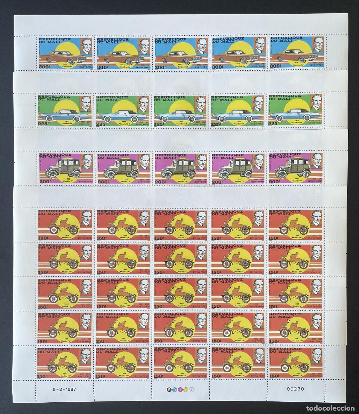Sellos: Mali 1987 YT 542-545 bloque Henry Ford autom&oacute;viles coches