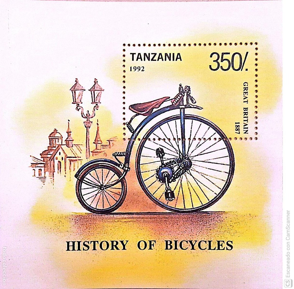 Sellos: Tanzania. HB Historia de la bicicleta. 1992. Sellos nuevos.