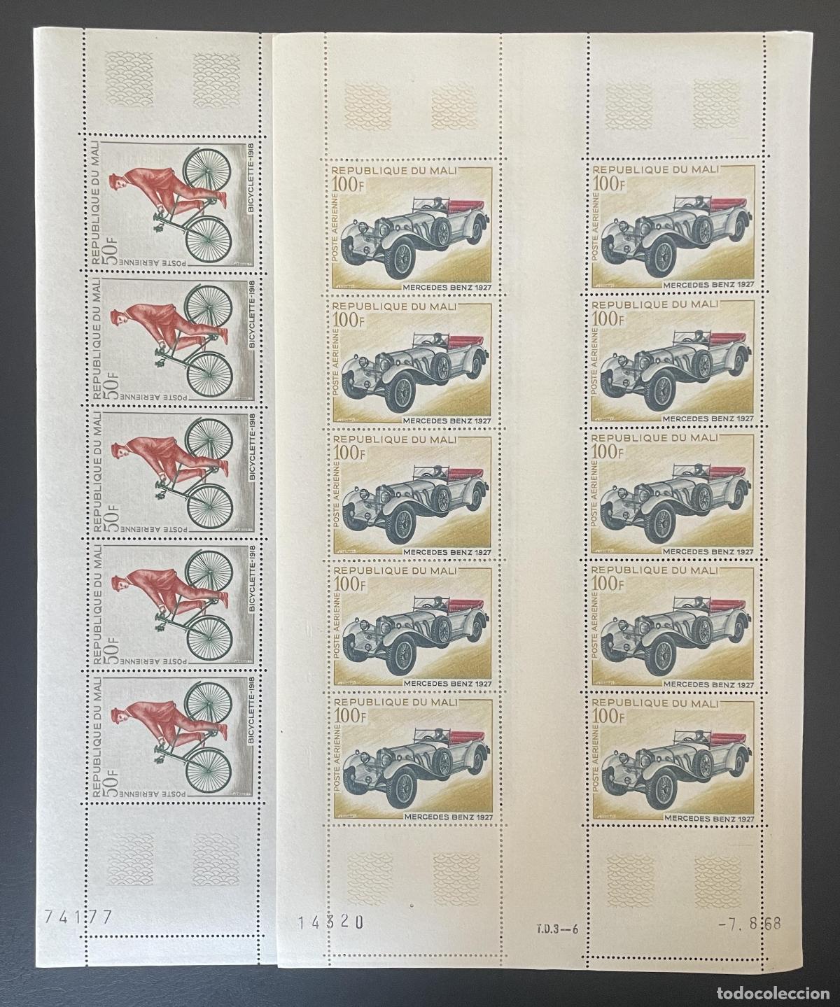 Stamps: Mali 1968 YT PA 60-61 bloque bicicleta Mercedes Benz autom&oacute;vil