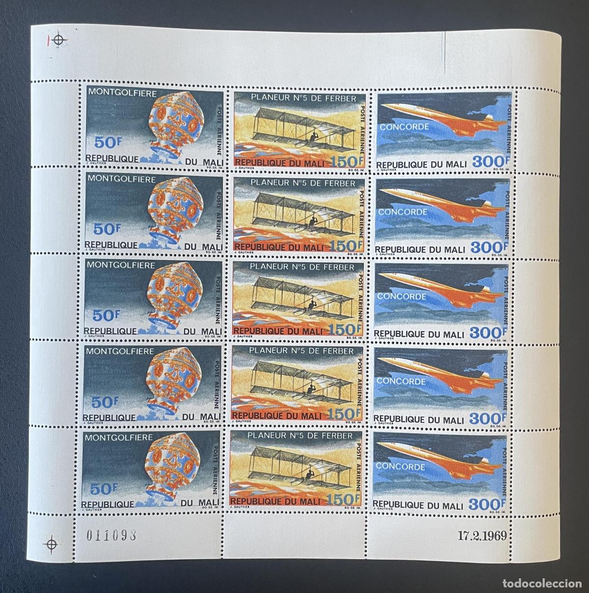 Stamps: Mali 1969 YT PA 70A tablero Concorde globo planeador Ferber