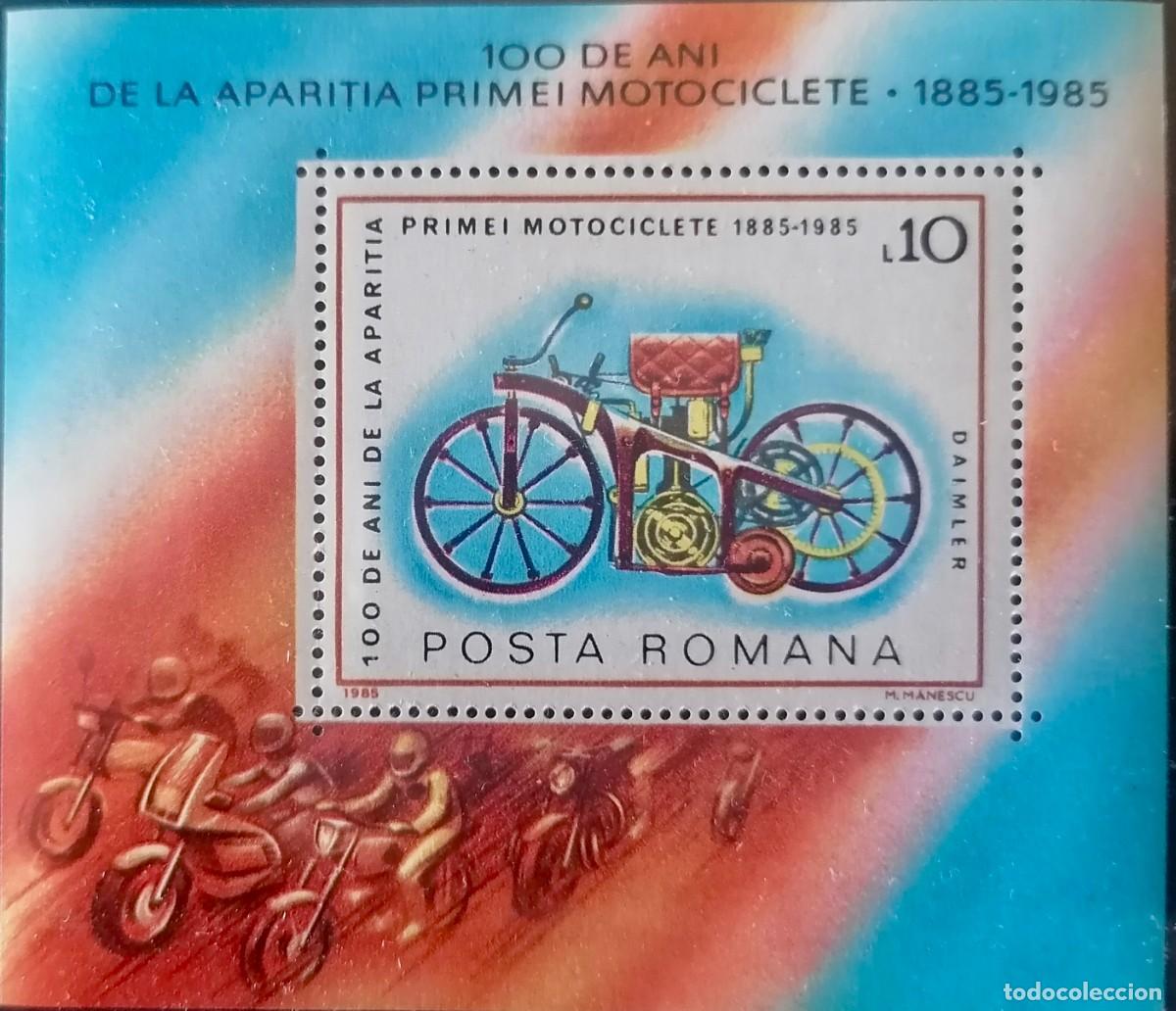 Sellos: RUMANIA 1985 - HB MOTOCICLETA .