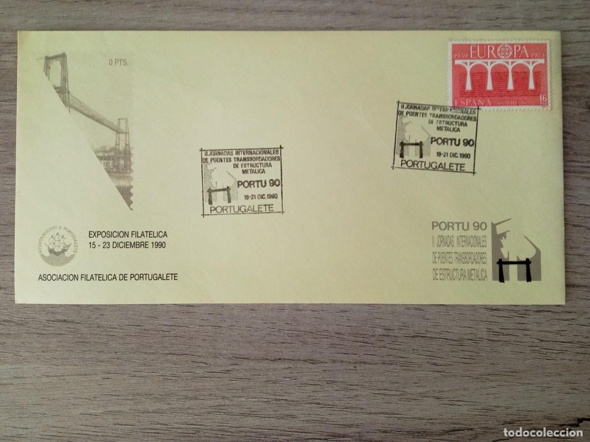 Sellos: SOBRE JORNADAS PUENTES TRANSBORDADORES, EXPOSICI&Oacute;N PORTUGALETE 1980