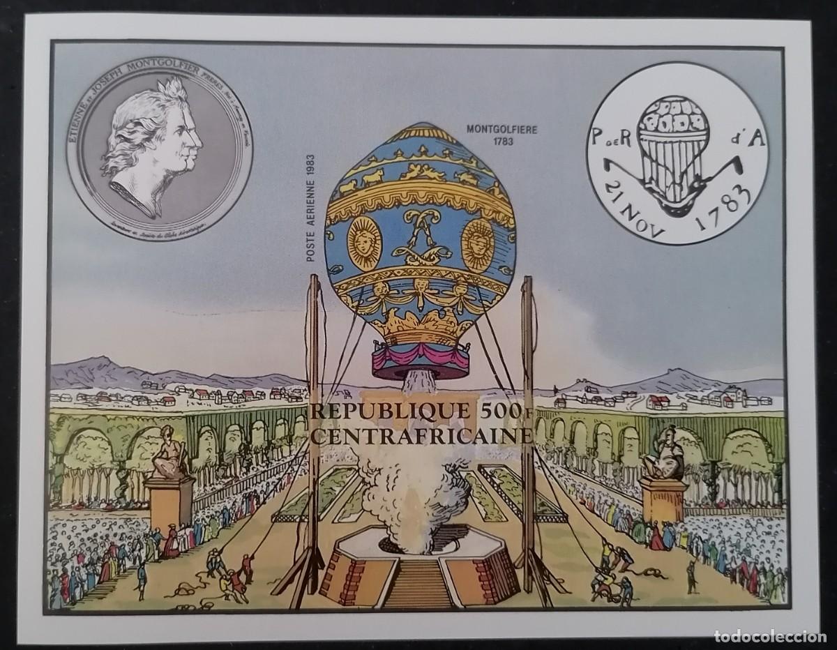 Sellos: CENTRO&Aacute;FRICA 1983 - HB CENTENARIO / GLOBOS .