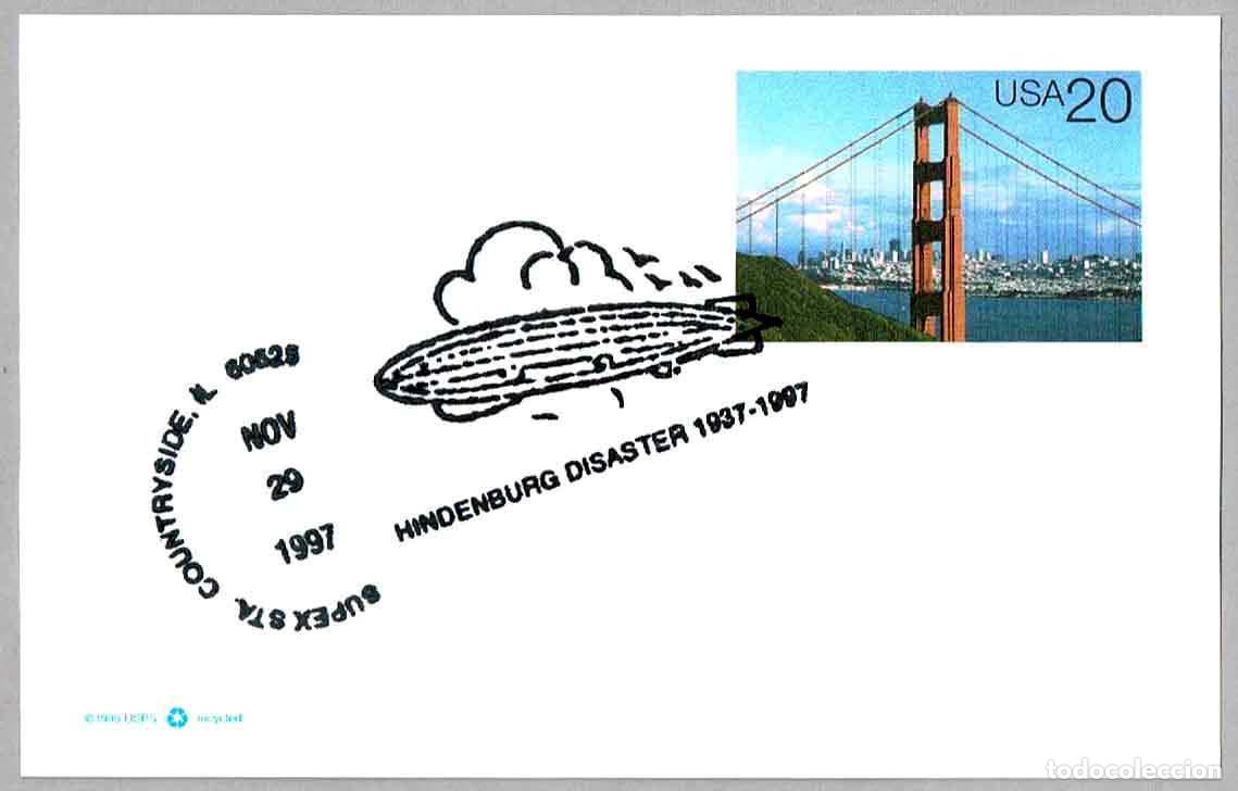 Sellos: Matasellos DIRIGIBLES - DESASTRE DEL HINDENBURG 1937. Countryside IL, Estados Unidos, 1997