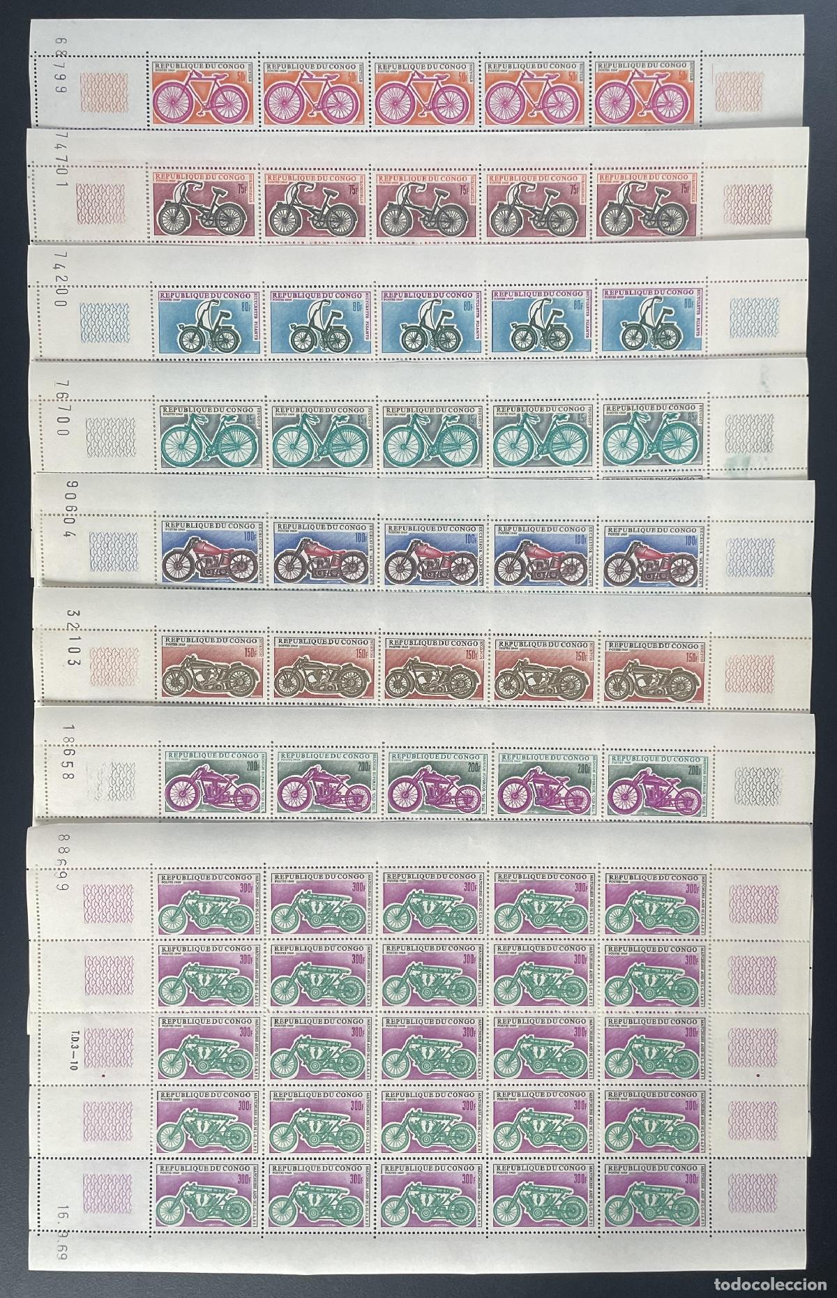 Sellos: Congo 1969 YT 229-236 tabl&oacute;n bicicletas motocicletas transporte