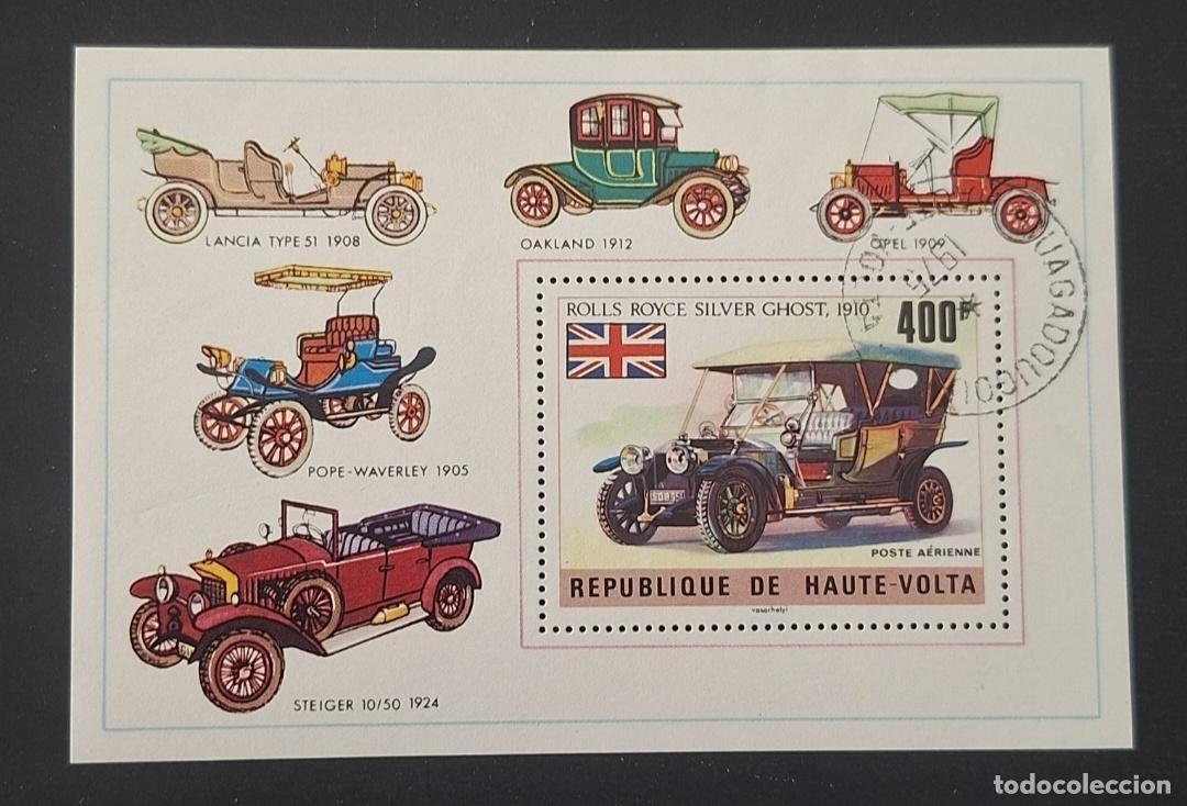Timbres: Alto Volta 1975 Mi. Bl. 33 us. Rolls Royce Silver Ghost autom&oacute;viles
