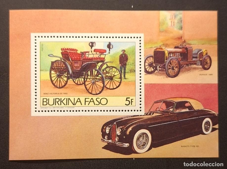 Sellos: Burkina Faso 1985 Mi. Bl. 102 autom&oacute;viles antiguos Benz Bugatti