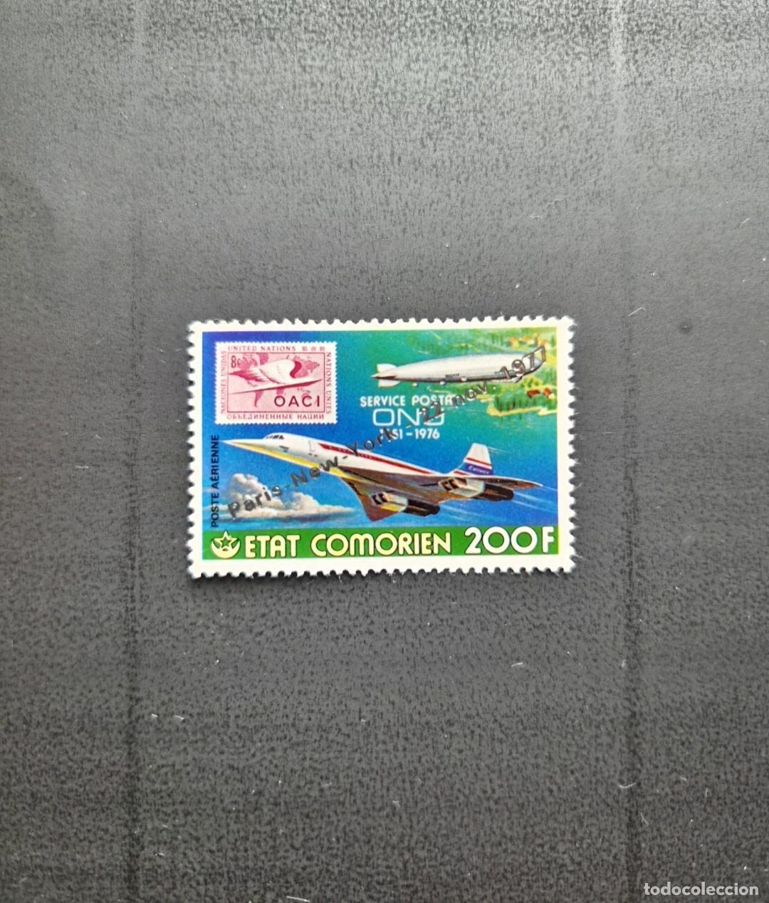 Briefmarken: Comoras 1977 Mi. 376 sobrecargado Par&iacute;s-Nueva York Concorde Zeppelin OACI