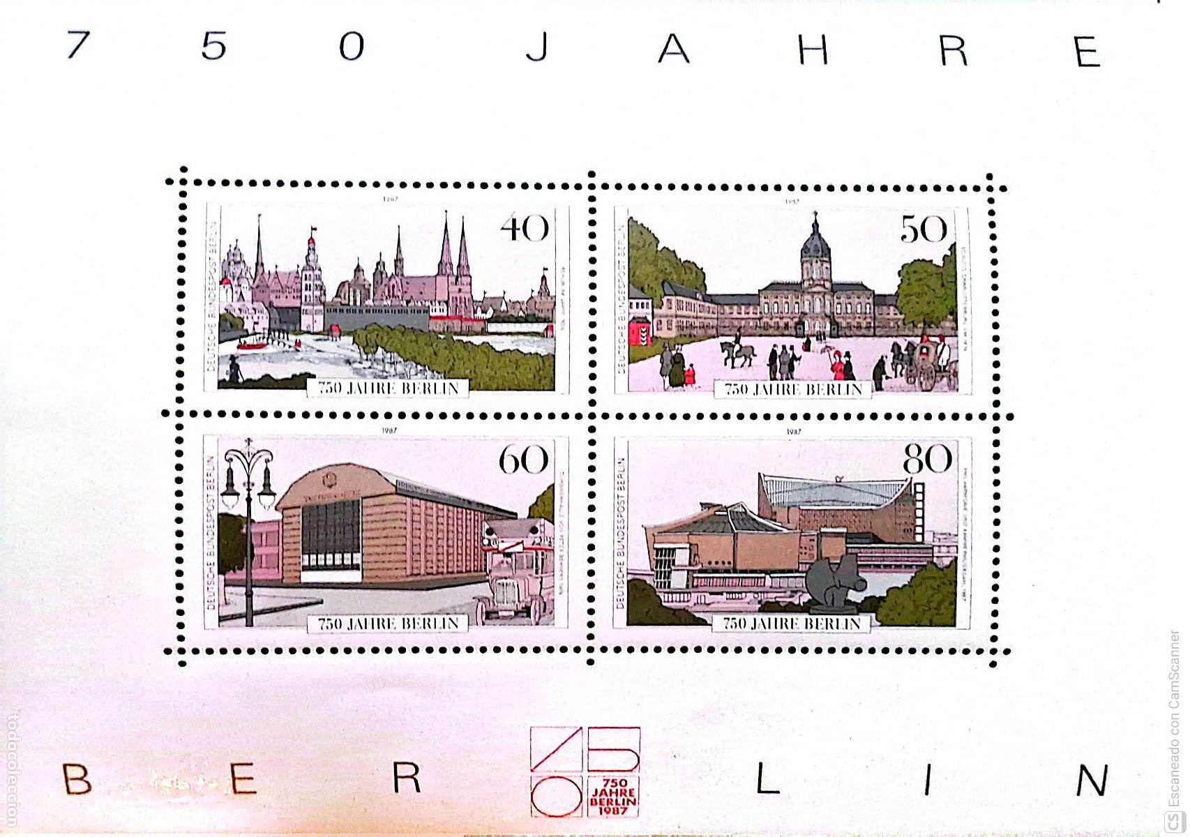 Sellos: Berl&iacute;n. HB 8 Aniversario de Berl&iacute;n: Castillo Charlottenburg, Turbinenhalle, auditorium y Berl&iacute;n en