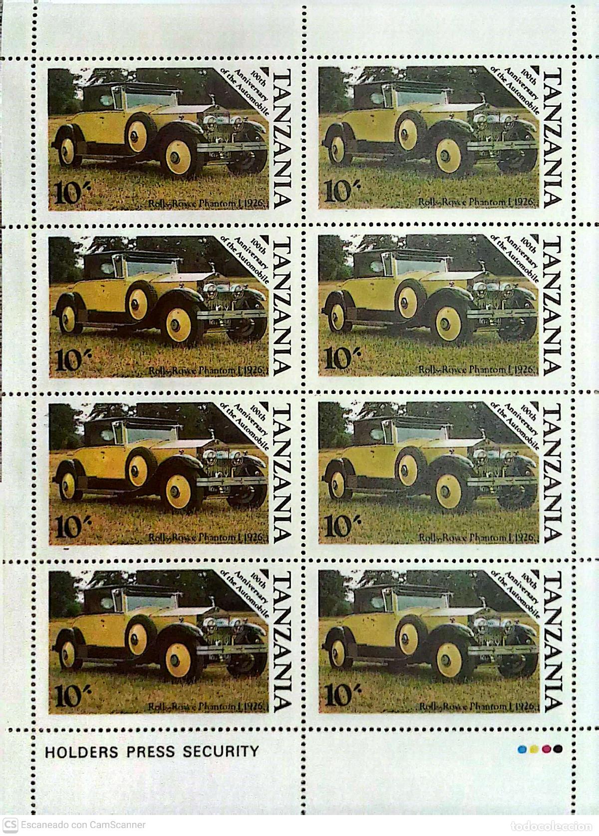 Sellos: Tanzania. 269 Centenario del autom&oacute;vil: Rolls Royce Phantom I, en MH. 1986. Sellos nuevos y numera