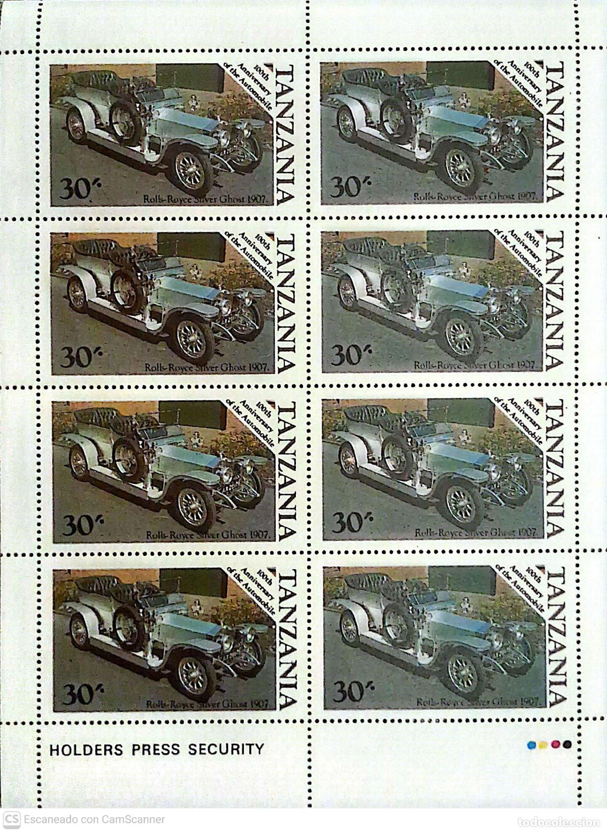 Sellos: Tanzania. 270 Centenario del autom&oacute;vil: Rolls Royce Silver Ghost, en MH. 1986. Sellos nuevos y num