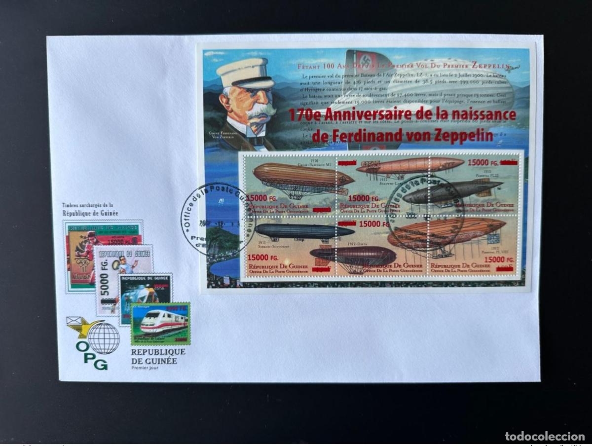 Sellos: Guinea 2008 Mi. 6313 - 6318 FDC sobrecarg&oacute; a Ferdinand von Zeppelin 170 a&ntilde;os