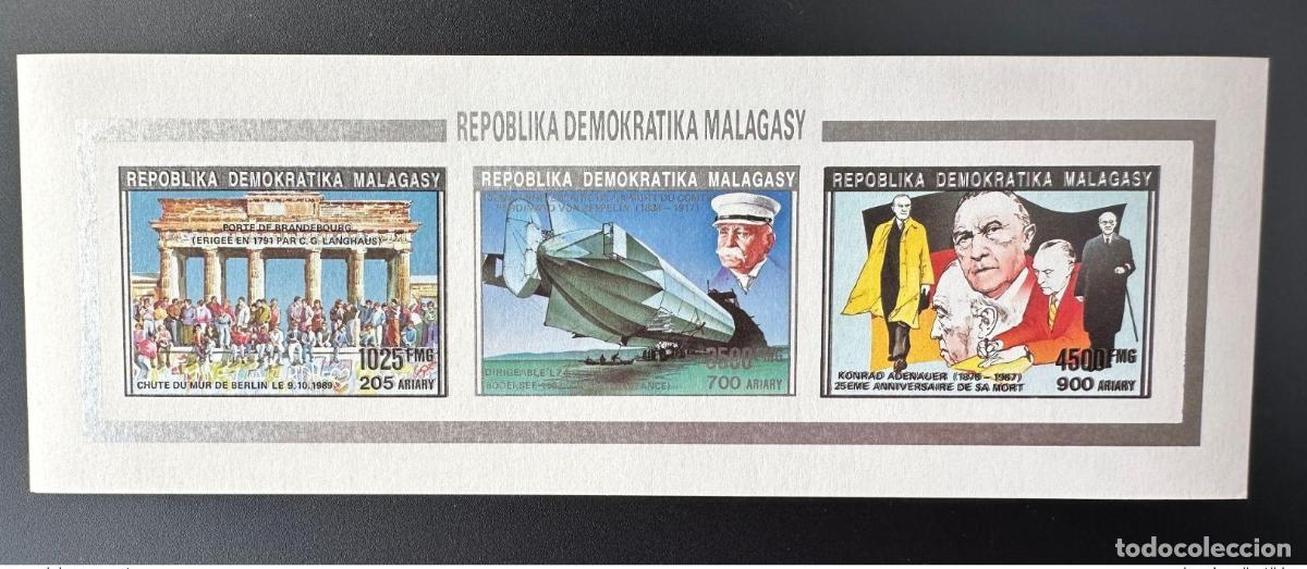 Timbres: Madagascar 1992 Min. 1391/1397 I ND Zeppelin Brandenburger Tour Mauerfall