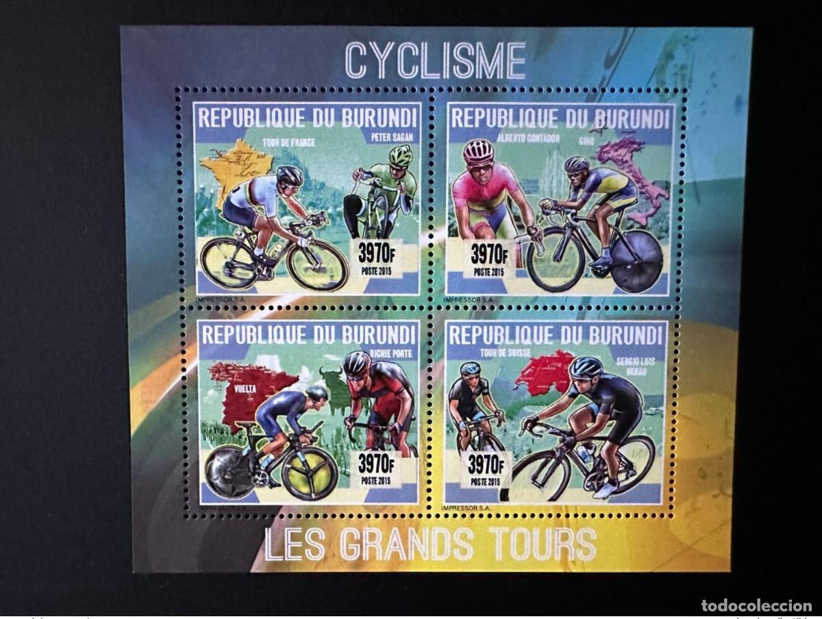 Timbres: Burundi 2015/2016 Mi. 3615 - 3618 Tour en bicicleta Francia Suiza Contador Vuelta