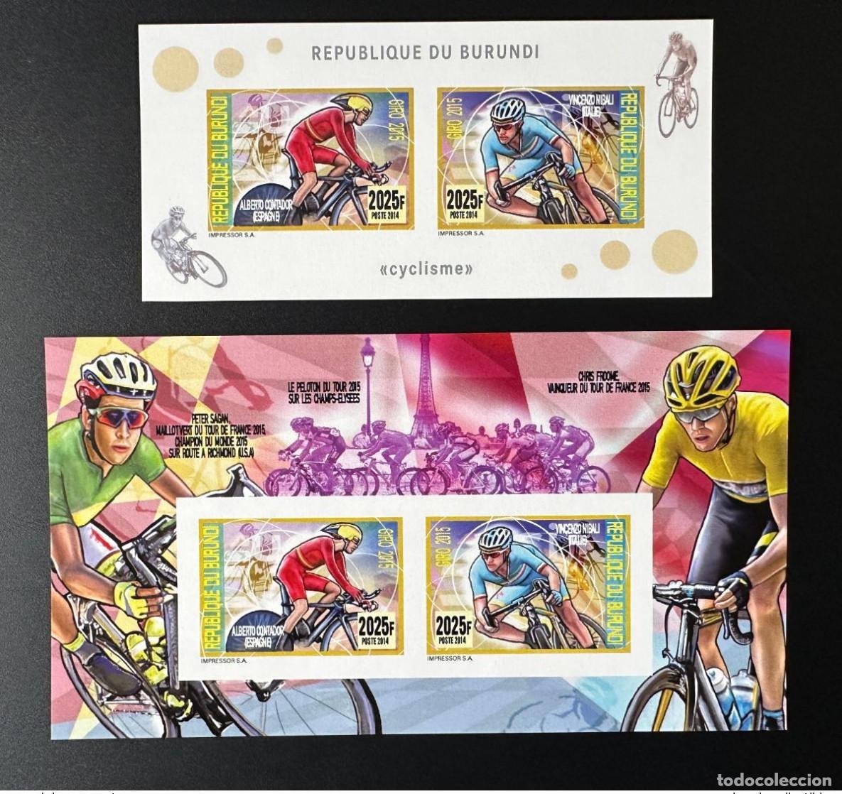 Timbres: Burundi 2014/2015 Mi. 3483 - 3484 Bl. 504 505 ND IMPERF Cycling Tour Francia
