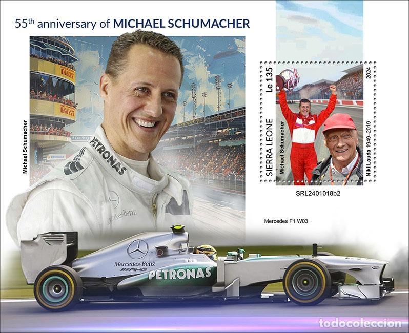 Sellos: Sierra Leona 2024 Mi. Bl. 3193 bloque Michael Schumacher F&oacute;rmula 1 Ferrari