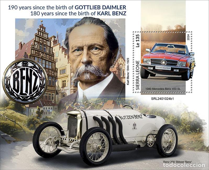 Sellos: Sierra Leona 2024 Mi. Bl. 3196 bloque Daimler Benz coches Mercedes