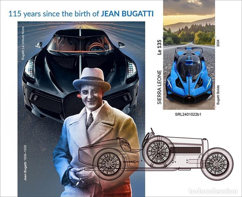 Sellos: Sierra Leona 2024 Mi. Bl. 3194 bloque sin perforar Jean Bugatti coches Chiron
