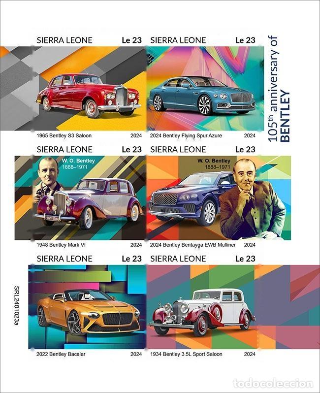 Sellos: Sierra Leona 2024 Mi. 18451-18456 hoja sin dentar coches Bentley