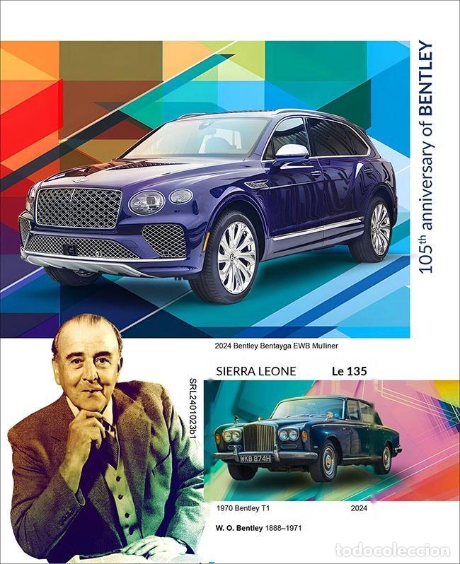 Sellos: Sierra Leona 2024 Mi. Bl. 3231 bloque sin perforar Bentley autos autom&oacute;vil