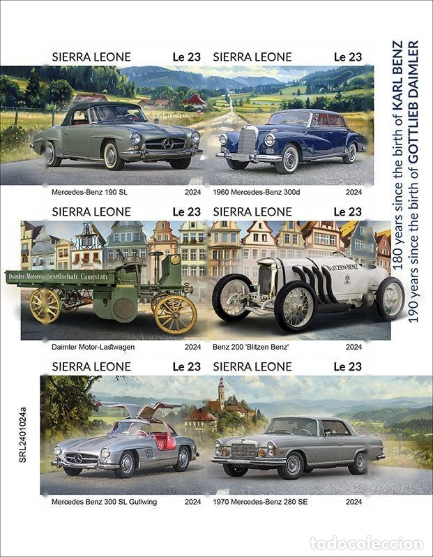 Sellos: Sierra Leona 2024 Mi. 18308-18313 hoja sin dentar Daimler Benz coches