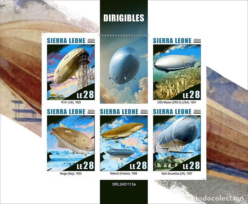 Sellos: Sierra Leona 2024 Mi. 18560-18564 hoja sin dentar dirigibles zeppelines