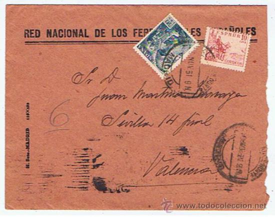 Sellos: Circulada RENFE 1951 de madrid a valencia - Foto 1