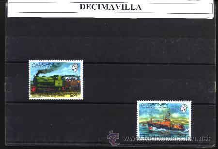 Sellos: ALDERNEY, 1993, 59/60, TRENES, BARCOS - Foto 1