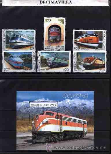Sellos: CONGO, TRENES, 1999, SERIE + HOJA-BLOQUE - Foto 1