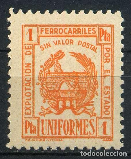 Sellos: ESPA&Ntilde;A. UNIFORMES FERROCARRILES. 1 PTA. - Foto 1