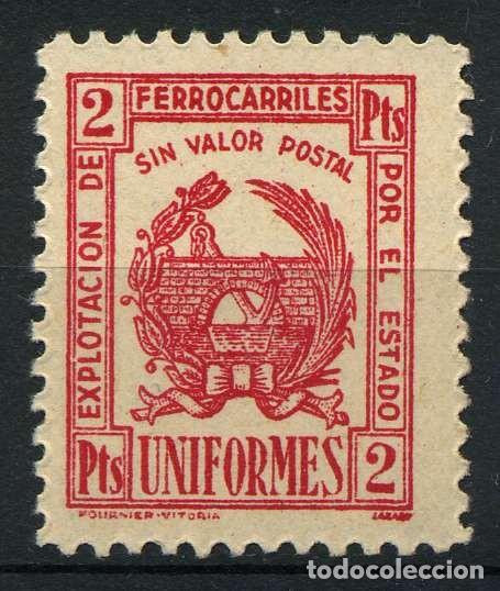 Sellos: ESPA&Ntilde;A. UNIFORMES FERROCARRILES. 2 PTS. - Foto 1