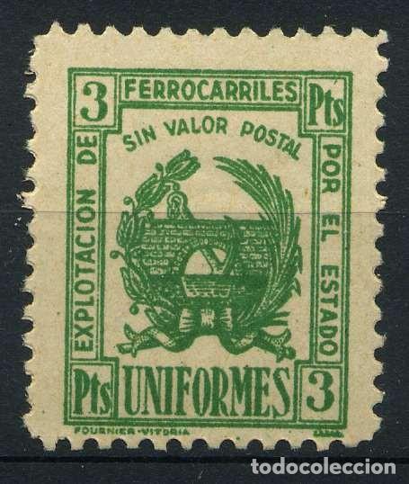 Sellos: ESPA&Ntilde;A. UNIFORMES FERROCARRILES. 3 PTS. - Foto 1