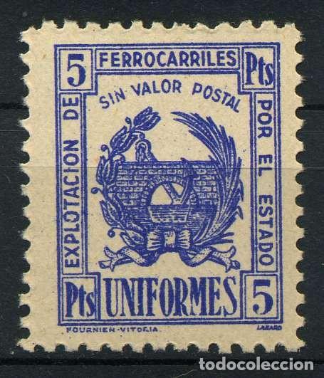 Sellos: ESPA&Ntilde;A. UNIFORMES FERROCARRILES. 5 PTS. - Foto 1