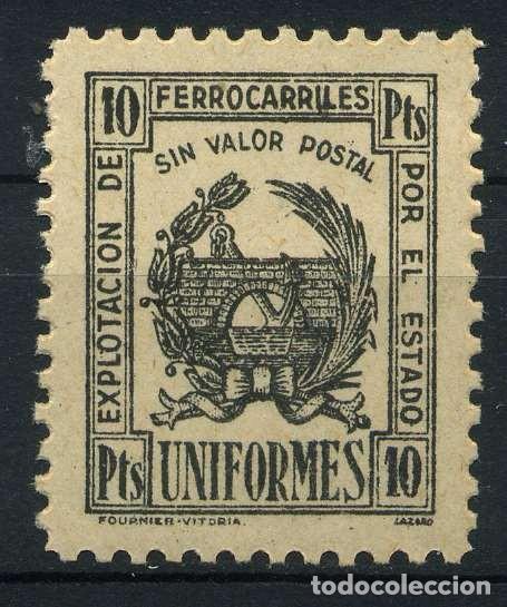 Sellos: ESPA&Ntilde;A. UNIFORMES FERROCARRILES. 10 PTS. - Foto 1