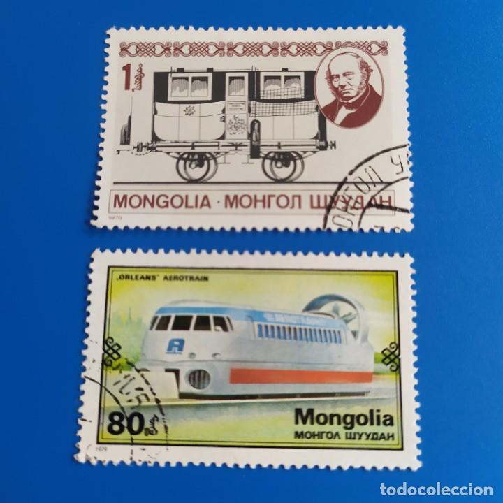 Sellos: ## Sello usado Mongolia Trenes 2 sellos # - Foto 1