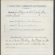 Sellos: DOCUMENTOS,- 4º DIVISION TECNICA Y ADM. DE FRROCARRILES. CASTILLEJA-BADAJOZ,- 28 JULIO 1902, VER FOT
