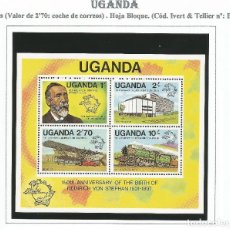 Sellos: UGANDA 1981. YVERT BF 25**, 150TH ANN. BIRTH HEINRICH VON STEPHAN. AVIÓN Y TREN