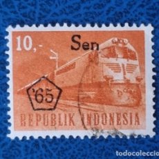 Sellos: SELLO USADO INDONESIA 1966 - TRENES TREN DIESEL (SOBREIMPRESO ”SEN __ '65”)