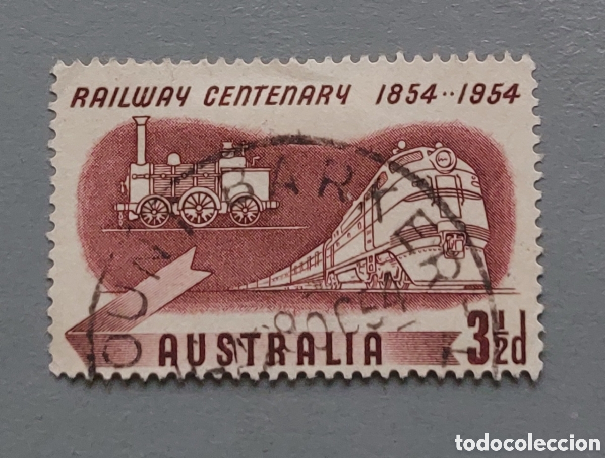 Sellos: Sello Australia railway centenario 1954 tren - Foto 1