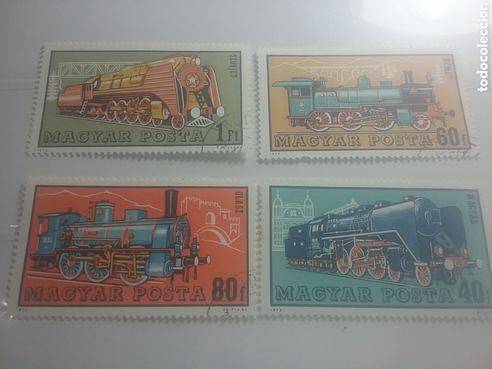 Selos: Sello (4/8v) Hungr&iacute;a mtdo/udo 1972. Locomotoras. Ferrocarriles. Trenes. M&aacute;quina vapor.