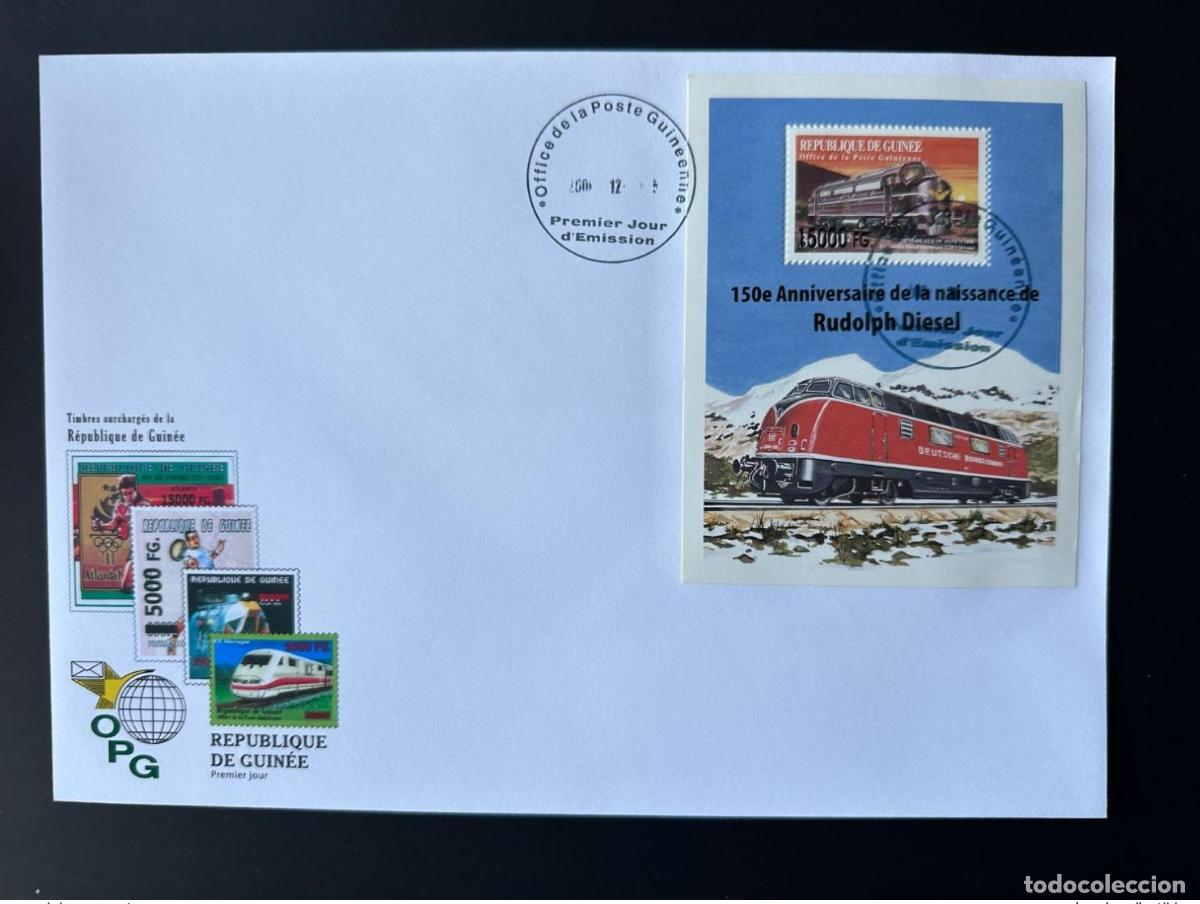 Sellos: Guinea 2008 Mi. Bl. 1636 FDC Trenes sobrecargados ferrocarriles locomotora Rudolph Diesel