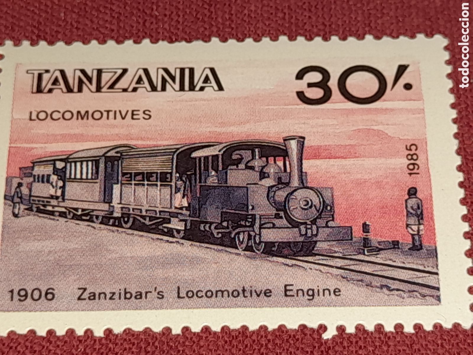 Sellos: Sello (1/5v) Tanzania nuevo 1985. Locomotora. Maquina vapor. Trenes. Ferrocarril. Zamzbar