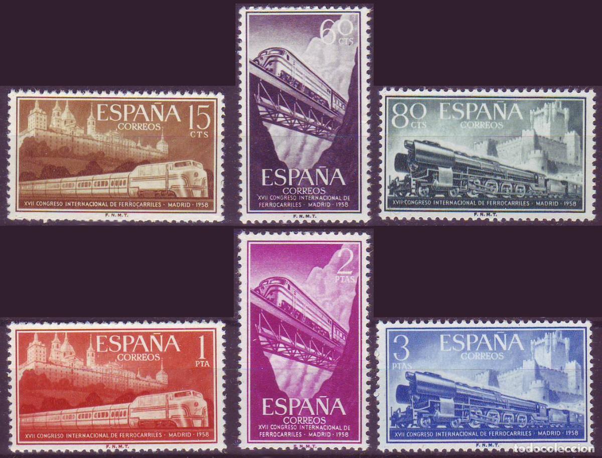 Sellos: 6v Espa&ntilde;a, 1958 | Railways congress | Edifil: 1232/7 - Yv: 921/6 - Mi: 1129/34 - Sc: 887/92 MNH **