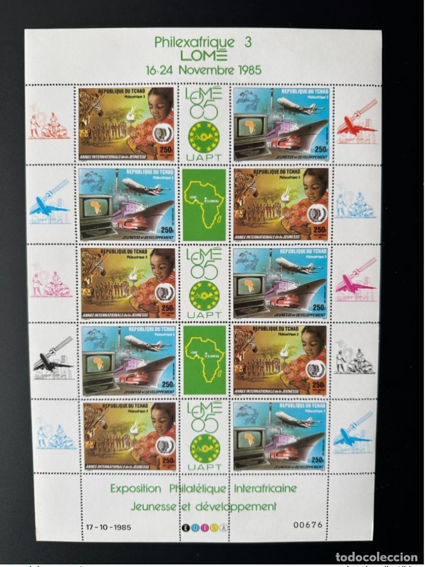 Sellos: Chad 1985 Mi. 1130 - 1131 Tr&iacute;ptico sobrecargado Philexafrica Lom&eacute; Tren UAPT