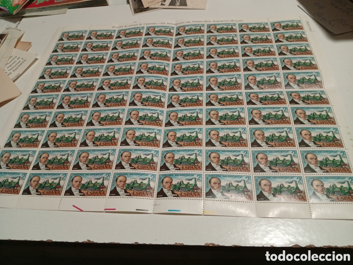 Sellos: Pliego de 80 sellos de 2 pesetas 125 aniversario del ferrocarril Barcelona -Mataro