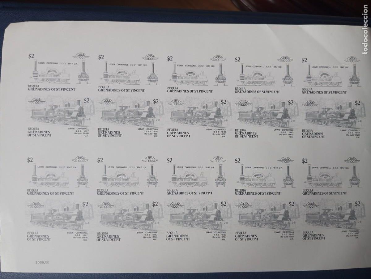 Sellos: TRENES, PRUEBA DEL MINIPLIEGO DE GRANADAS Y SAN VICENTE, 1986, 20 SELLOS S/D