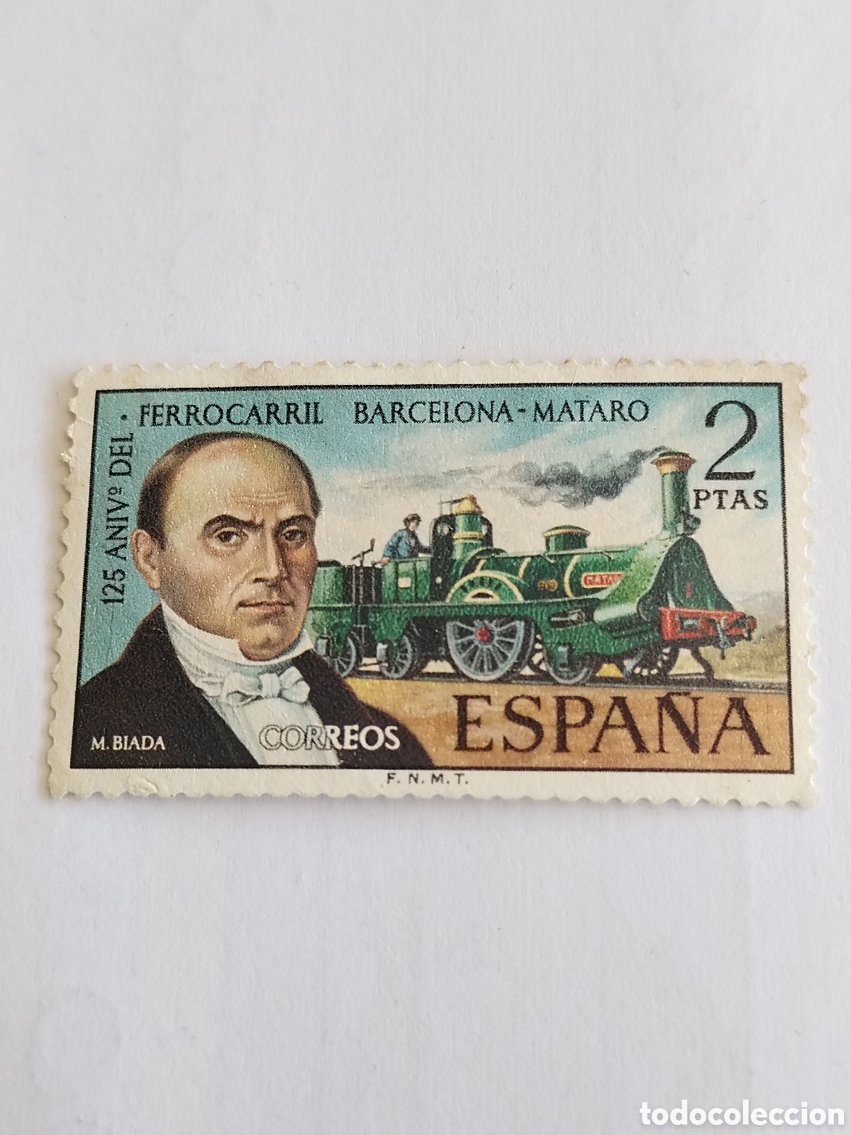 Sellos: Sello Espa&ntilde;a 125 aniversario Ferrocarril Barcelona-Matar&oacute; 1974 Edifil 2173