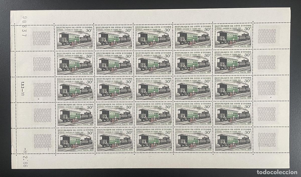 Sellos: Costa de Marfil 1966 YT 243 tabl&oacute;n Tren postal 1906 Vag&oacute;n locomotora